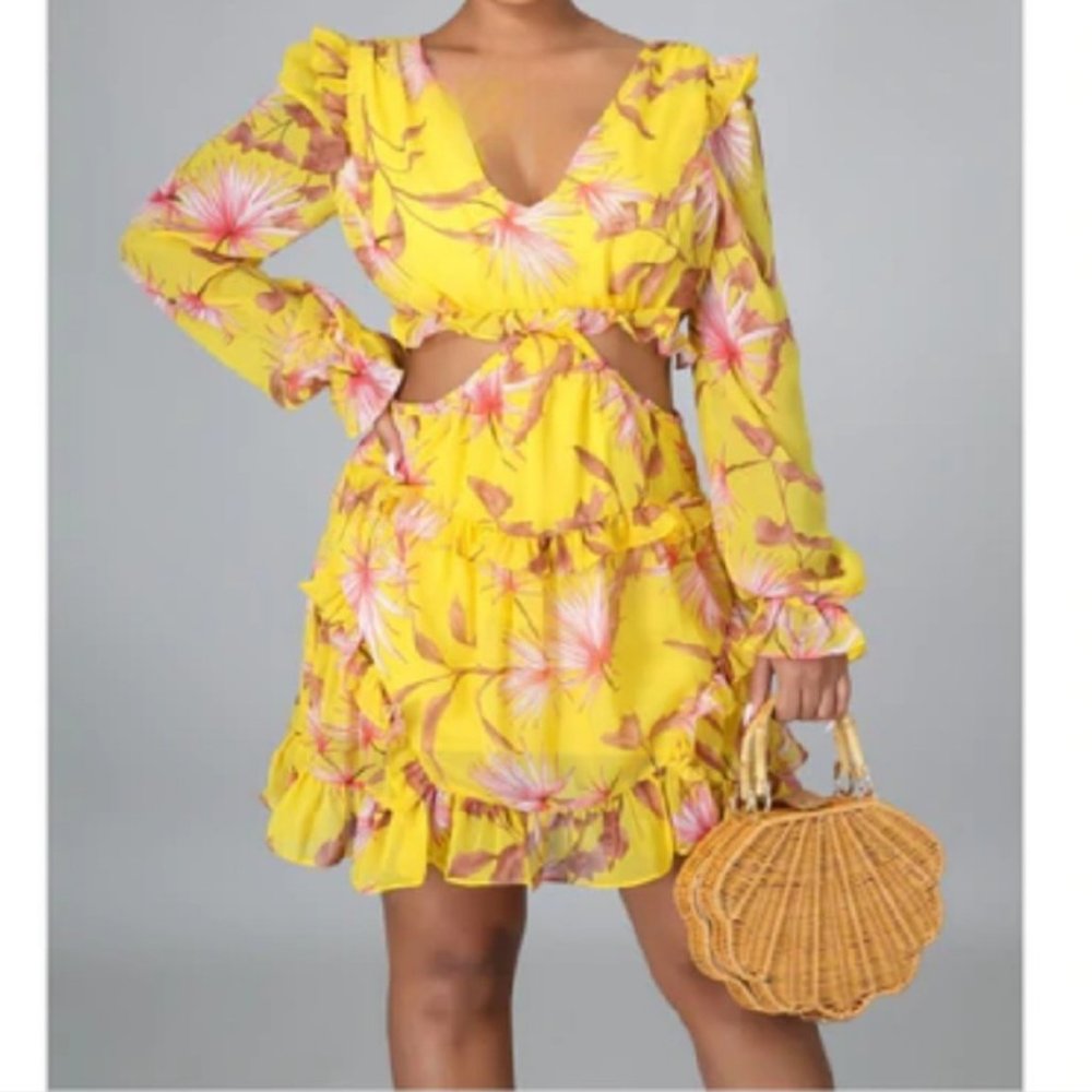 Privy Yellow/Pink Cutout Dress